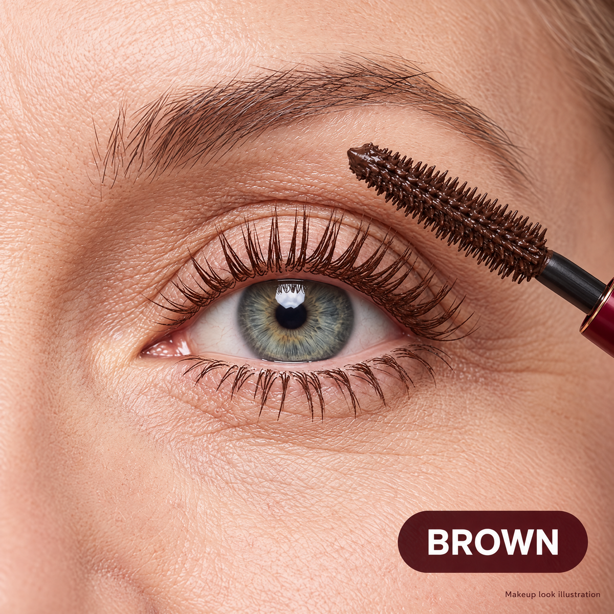 Brown mascara makeup look illustration